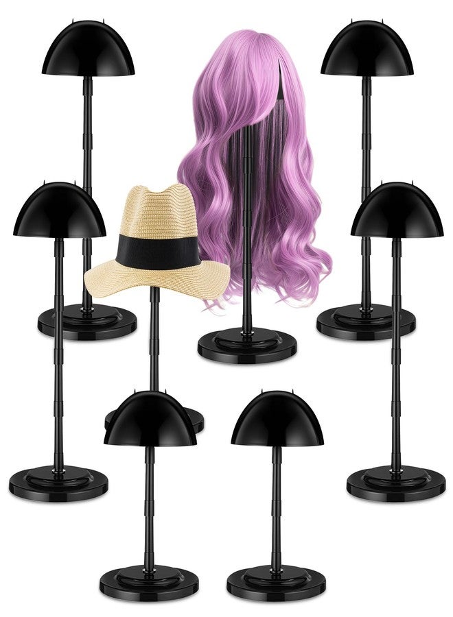 Shimeyao 8 Pcs Adjustable Wig Stand 4.53 to 14.37 Inches Portable Wig Head Holders Plastic Hat Stands for Display Non slip Fake Hair Storage Holder for Multiple Fake Hair Styling Cap Storage(Black) - Image 1